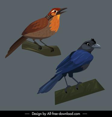 birds species icons raven magpie sketch cartoon design
