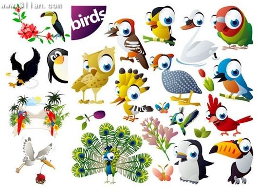 birds background templates cute colored birds icons