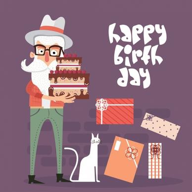 birthday banner moustache man cake greeting cards icons