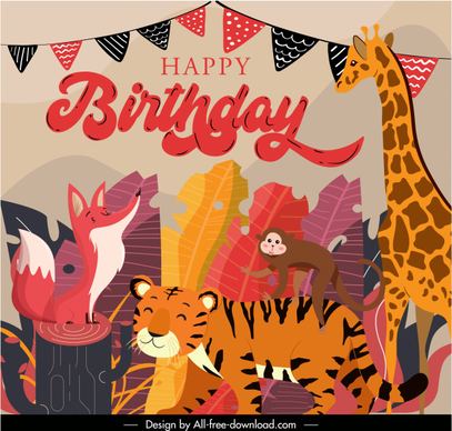 birthday banner wild animals characters colorful classic