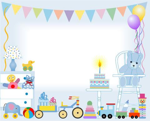 birthday cake and toys baby card vector