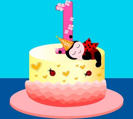 birthday cake design number candle icon ladybirds decoration