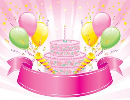 birthday background cake balloon ribbon icons dynamic design