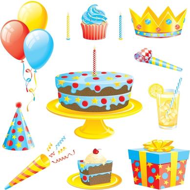 birthday design elements colorful 3d icons decor