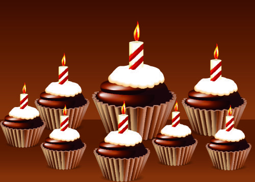 birthday cakes and candles vector set