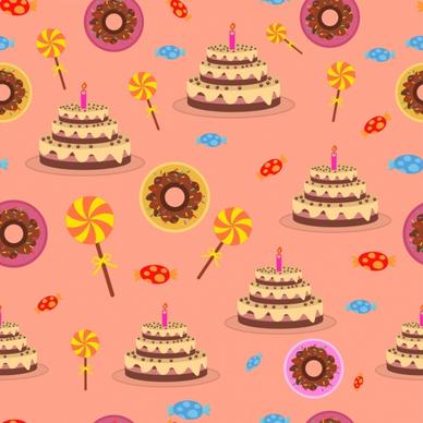 birthday cakes candies background colorful repeating icons