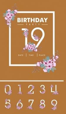 birthday card background numbers and flowers decoration