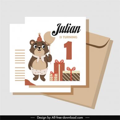 birthday card template cute stylized bear gifts decor
