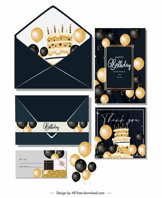 birthday card templates elegant black golden balloons decor