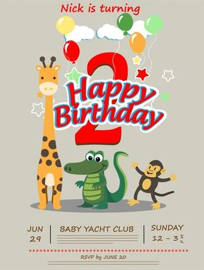 birthday card vector illustration with cute animals