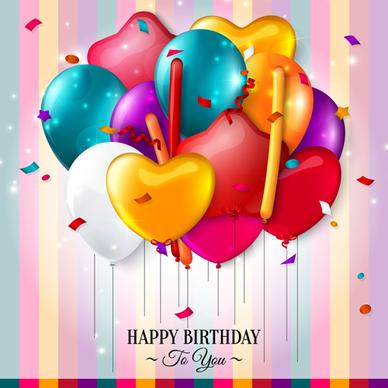 birthday card with colored balloons vector