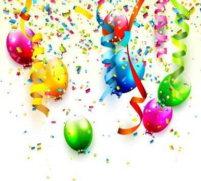 birthday colored balloons with colorful ribbon background vector