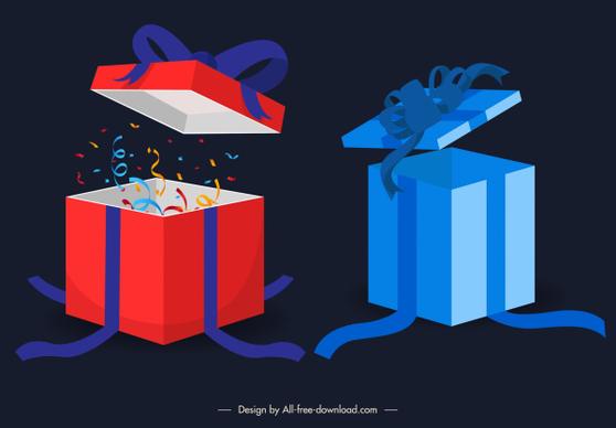 birthday decor elements 3d dynamic gift boxes sketch