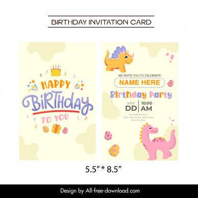 birthday invitation card template cute dinasours species cartoon
