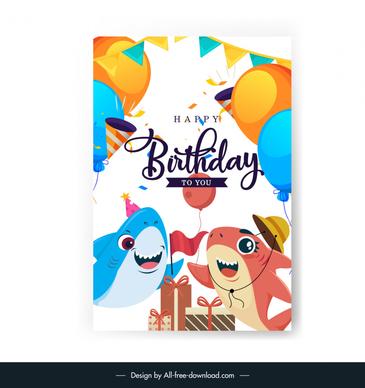 birthday invitations card template cute funny stylized sharks event elements decor