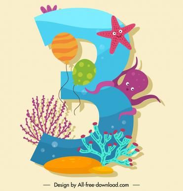 birthday number template colorful cute marine species decor