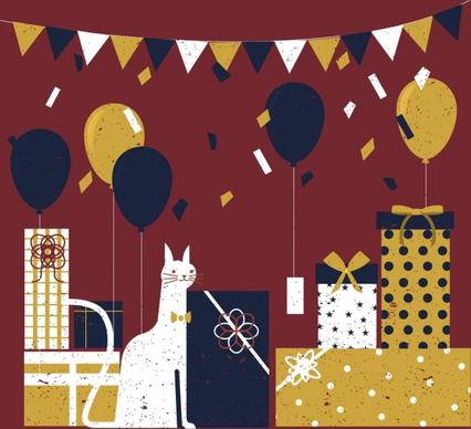 birthday party background cat gift balloon ribbon decor