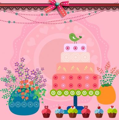 birthday party background pink backdrop cream cakes icons