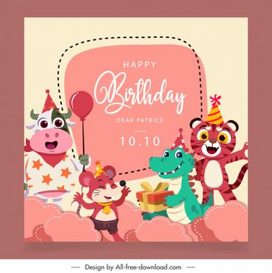 birthday poster template cute stylized animals cartoon characters
