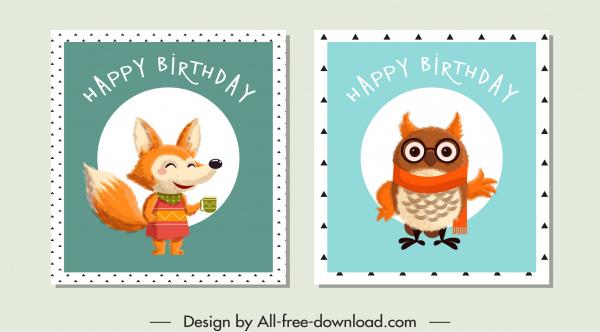 birthday stamp templates stylized fox owl sketch