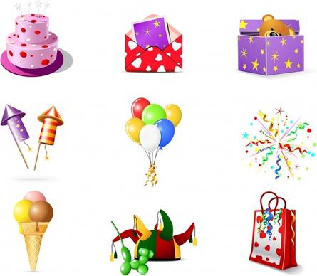 birthday design elements colored modern 3d icons decor