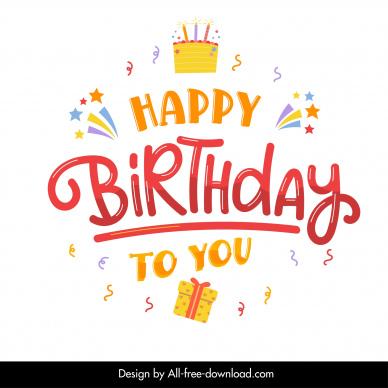 birthday typography design elements dynamic confetti  cream cake gifts