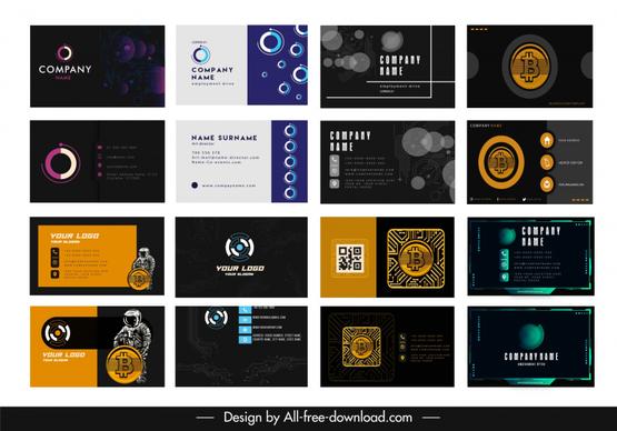 bitcoin business card templates collection elegant dark contrast 