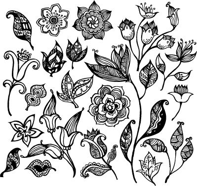 flower icons sets classical black white design