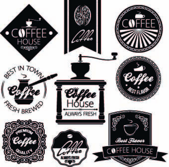 black and white coffee labels vector