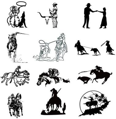 black and white cowboy series a vector drawing