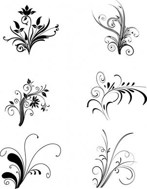flower design elements classical black white curves sketch
