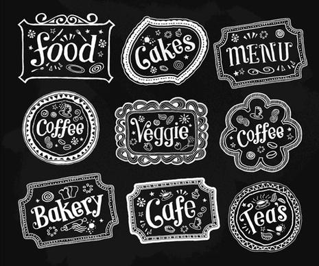 black and white food labels vector