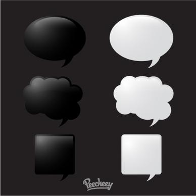 black and white glossy speech bubbles set