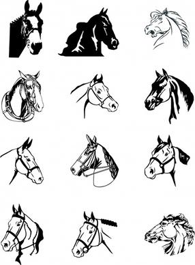 horse icons head design classical black white sketch