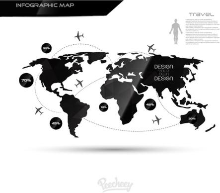 black and white infographic world map