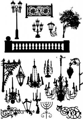 black and white lamps silhouette vector