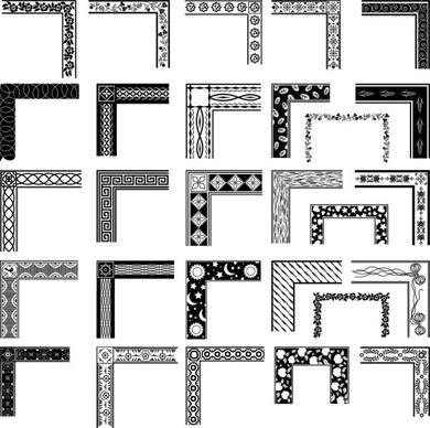 black and white pattern frame corners 03 vector