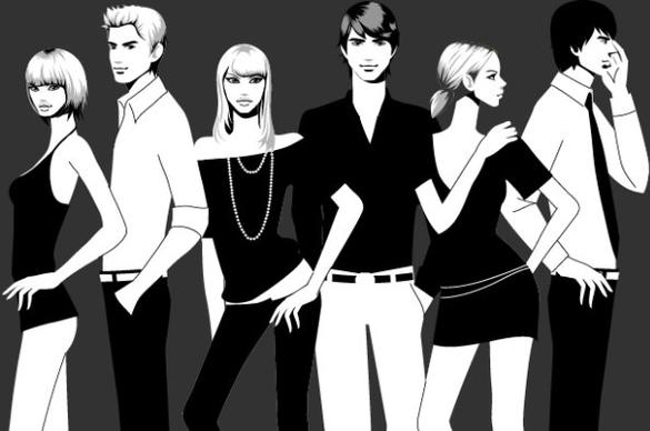 black and white photographs of men and women vector fashion