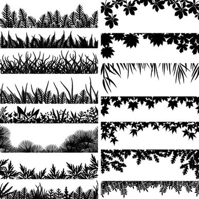 nature design elements black white leaf grass icons