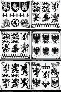 heraldic icons collection black white ancient decor