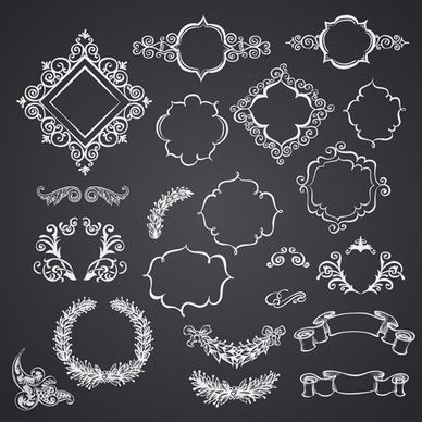 black and white style ribbon with frames ornaments vector