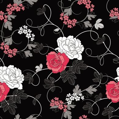 black background floral 01 vector