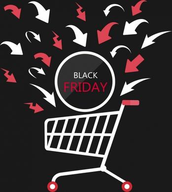 black friday banner flat cart icon arrows decoration
