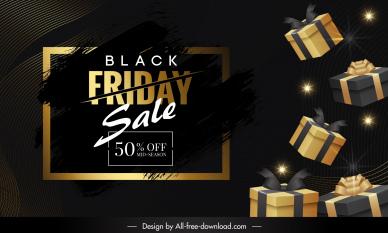 black friday discount banner template dark 3d gifts dynamic