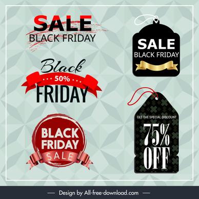 black friday tags templates modern colored texts shapes