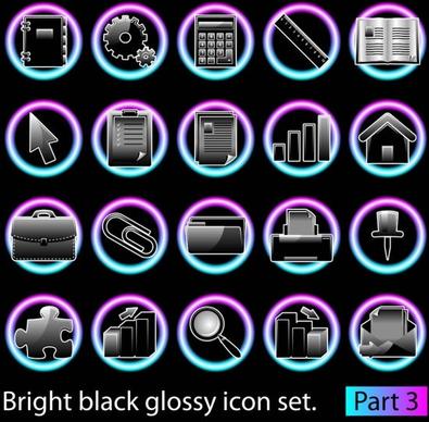 black glossy icon set 03 vector