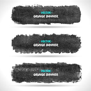 black ink grunge banner vector set