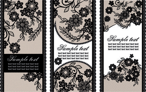 black lace floral banner vector