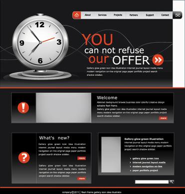 black style clock website template vector