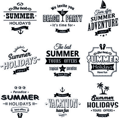 black summer holiday labels vector